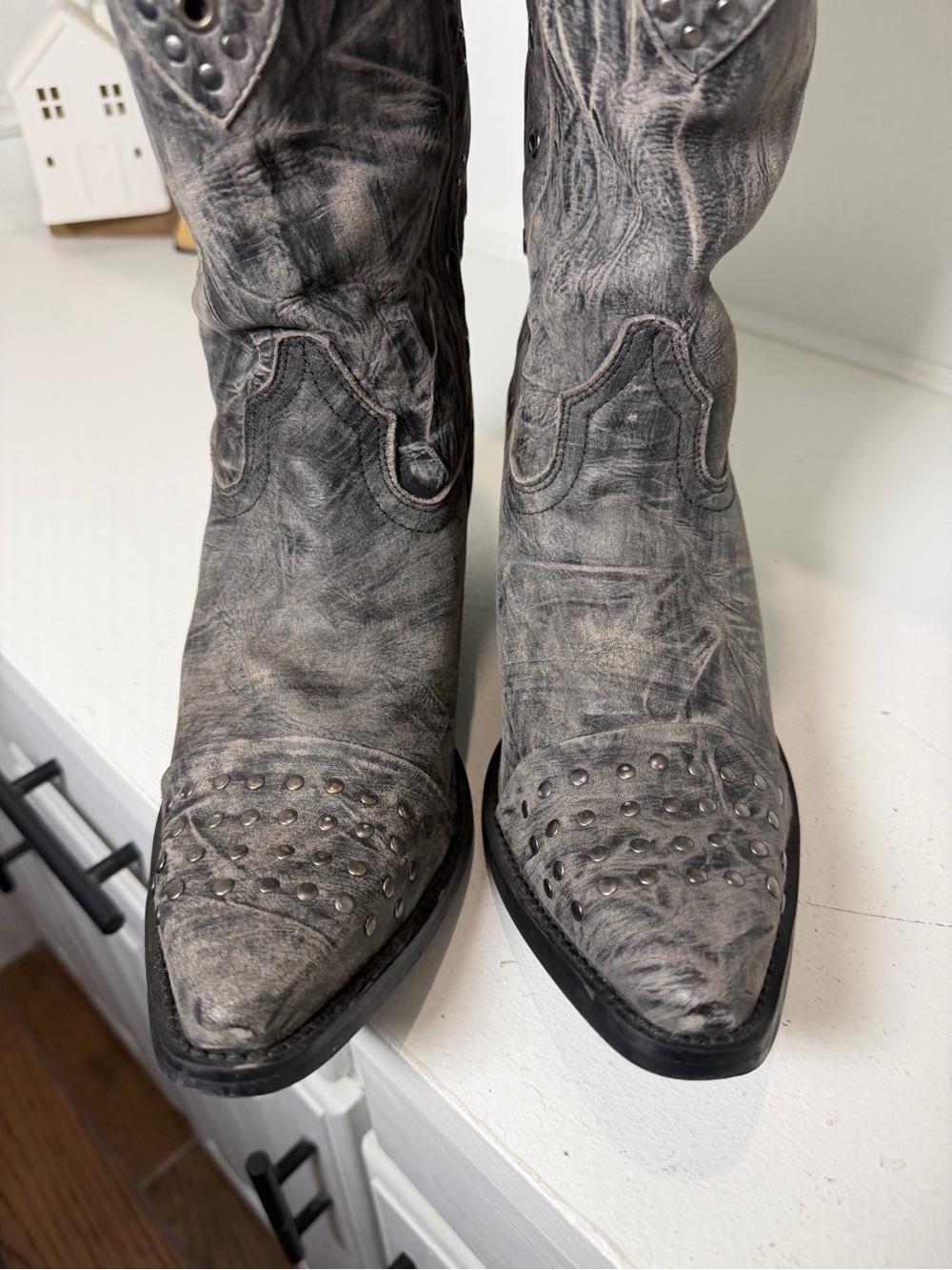 Durango Cowboy Boots Women's 10 Gray Studded Leather Western Boots Snip Toe Y2K - Picture 3 of 9